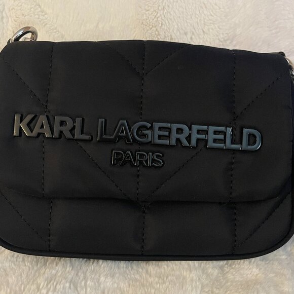 Karl Lagerfeld Paris Voyage Logo Black Quilted Crossbody Bag - Picture 7 of 16